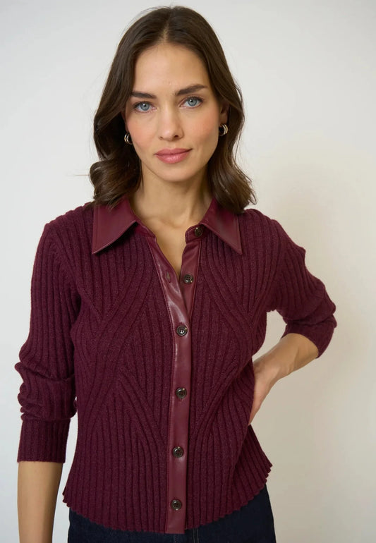 Central Park West Milan Leather Collar Sweater