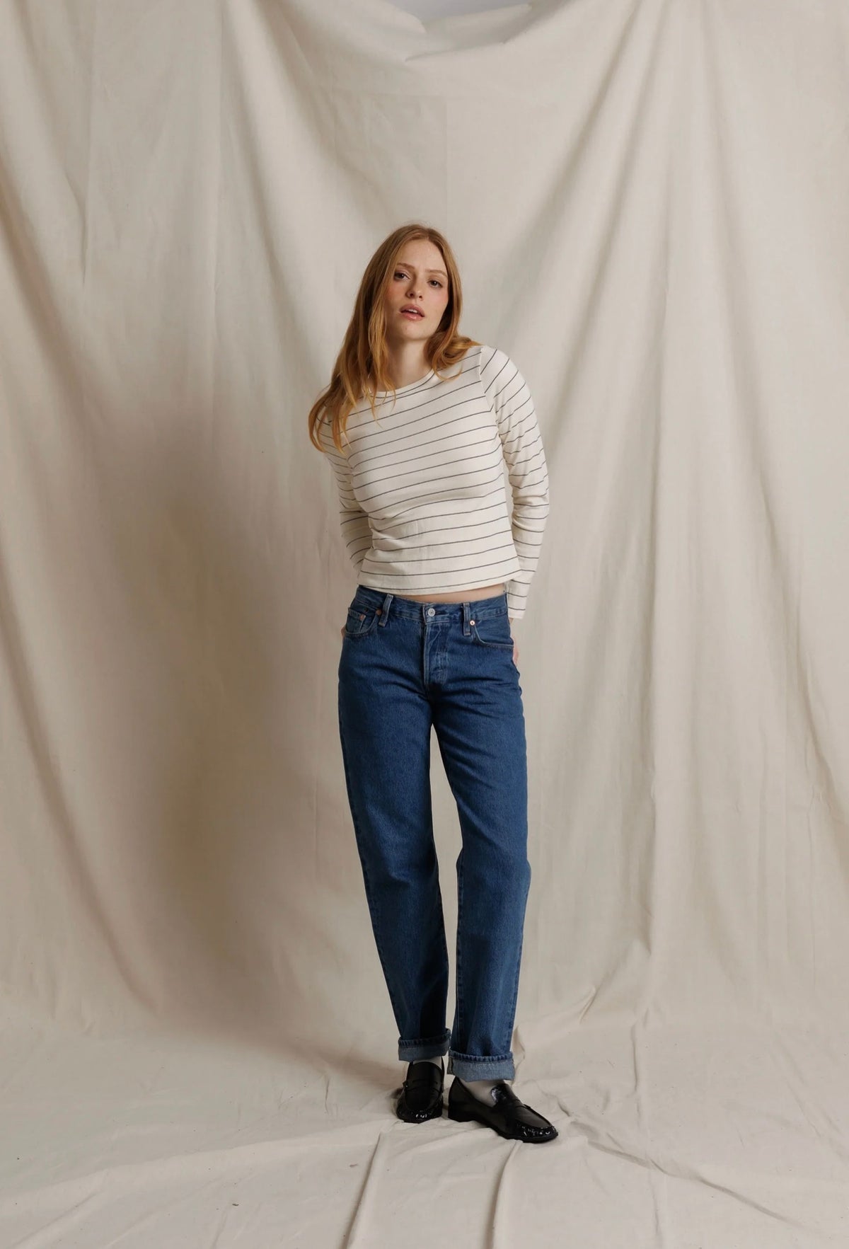 Perfect White Tee Lisa Stripe Long Sleeve