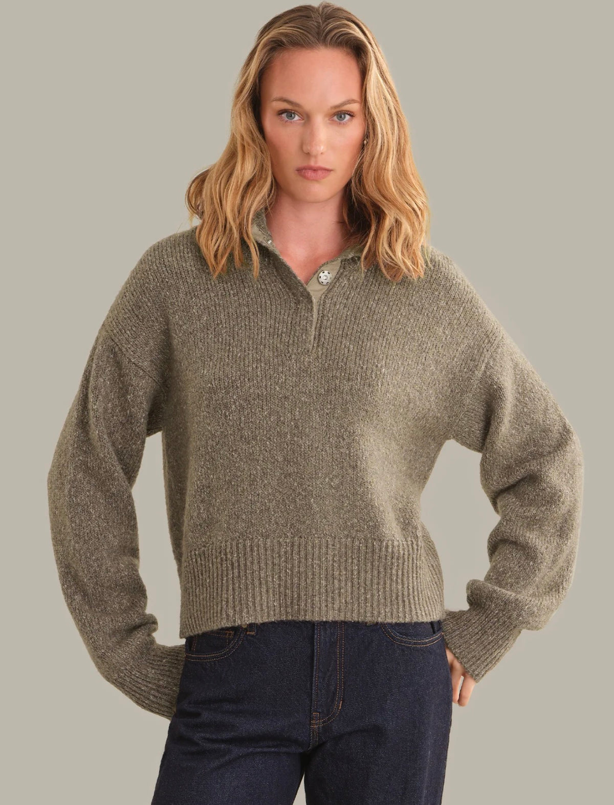 525 Boxy Snap Front Henley