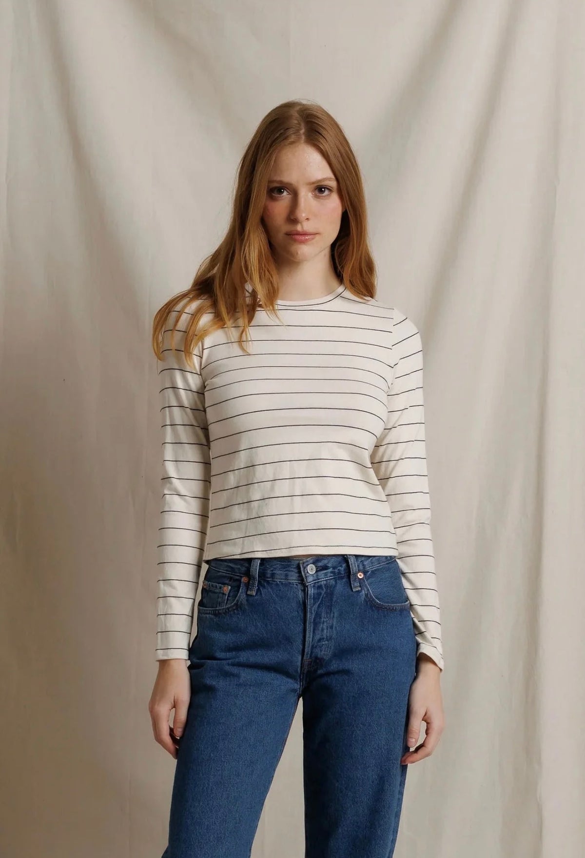 Perfect White Tee Lisa Stripe Long Sleeve