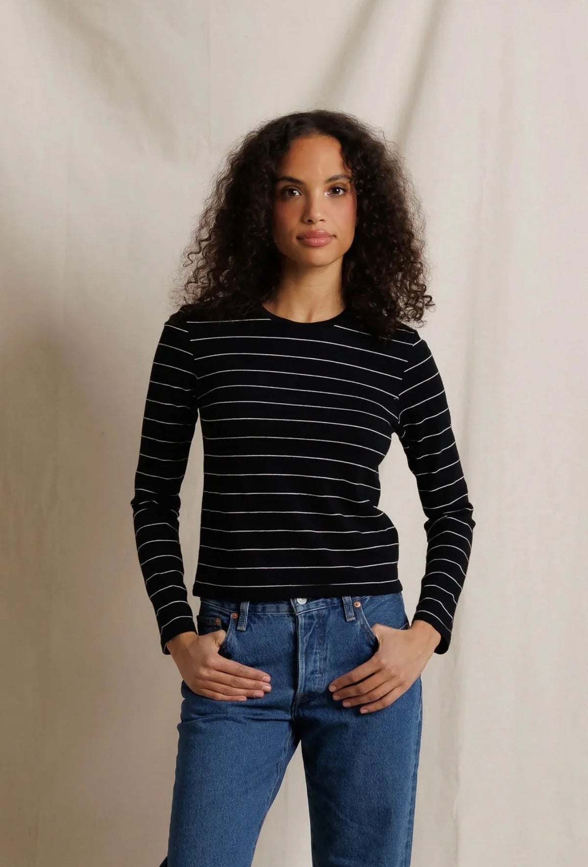 Perfect White Tee Lisa Stripe Long Sleeve