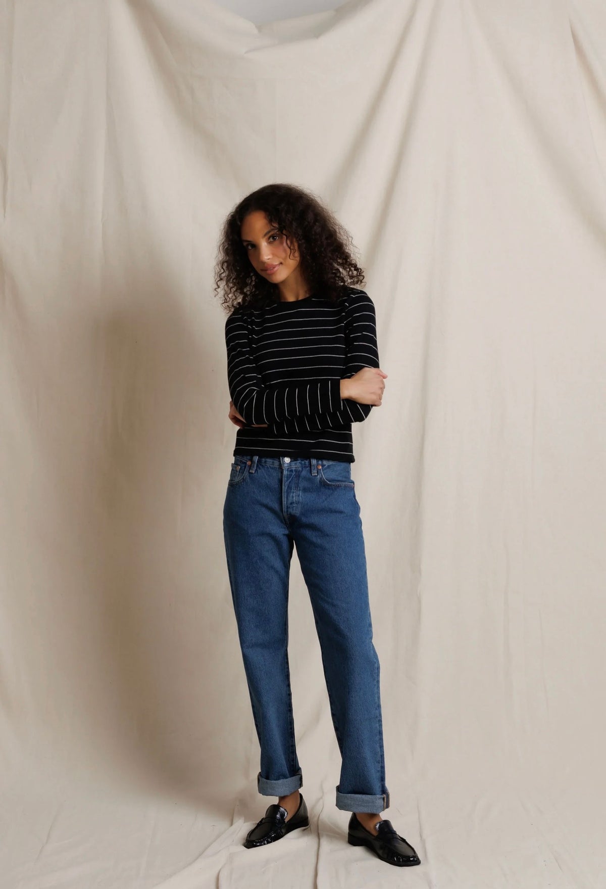 Perfect White Tee Lisa Stripe Long Sleeve