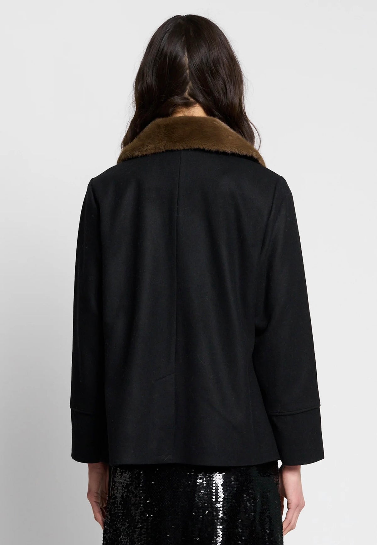 Central Park West Asher Melton Fur Collar Peacoat