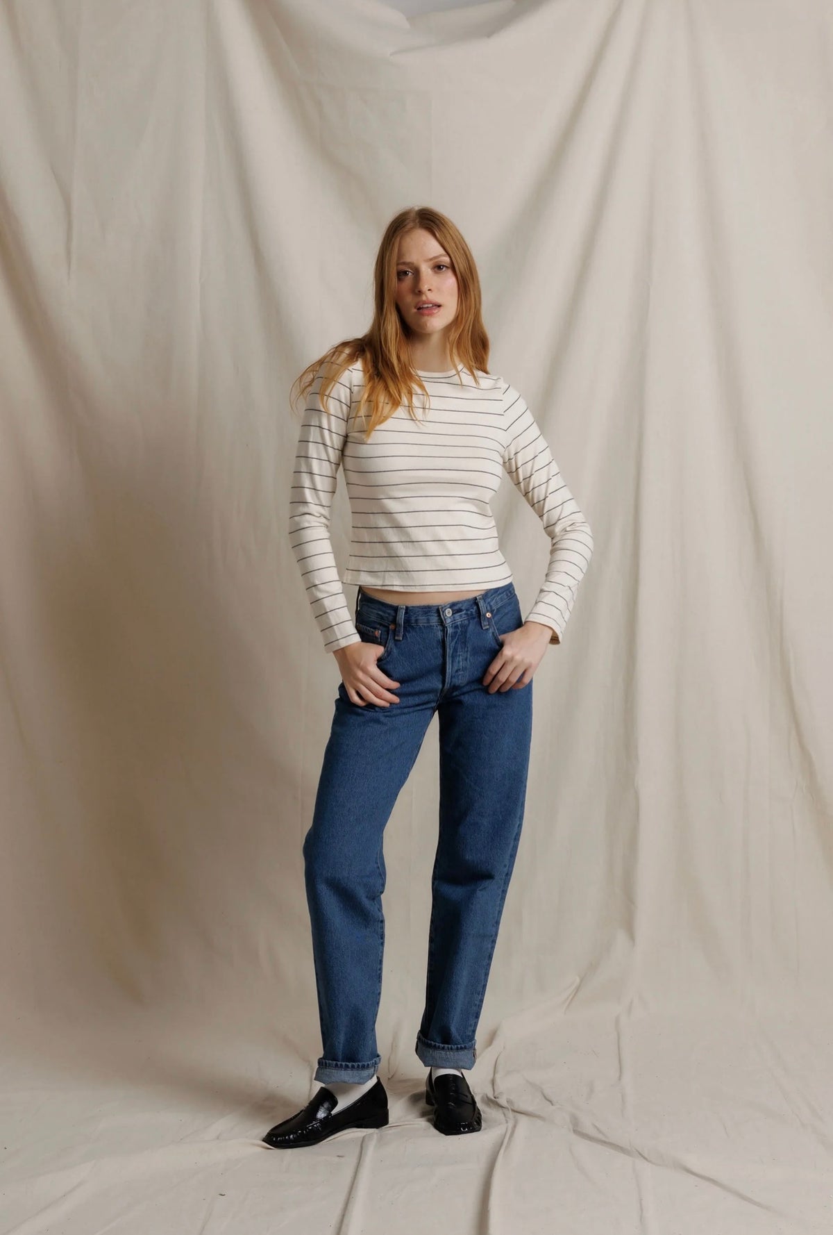 Perfect White Tee Lisa Stripe Long Sleeve
