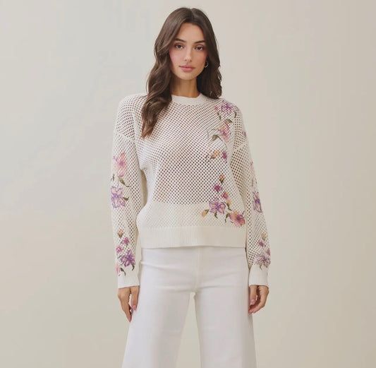 Amanda Floral Open Knit Sweater