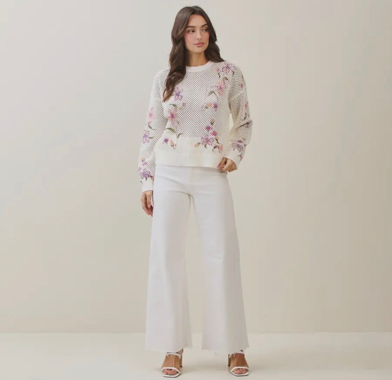 Amanda Floral Open Knit Sweater