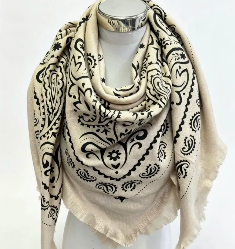 Oversized Square Bandana Print Scarf